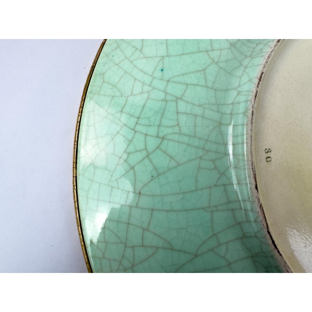 Large Vintage Longwy Raised Enamel Plate by m.p. Chevallier, Chevreuse Décor, C. 1952 For Sale - Image 11 of 16