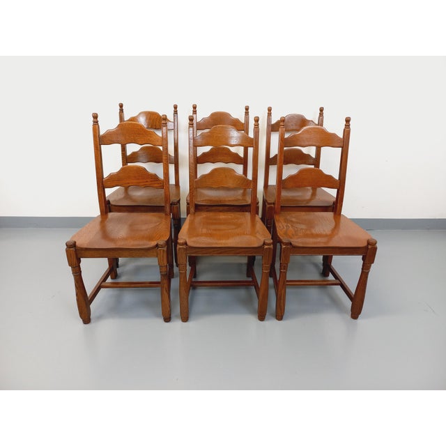 1960s Vintage Brutalist Chairs in Oak Wood, 1960s, Set of 6 For Sale - Image 5 of 18