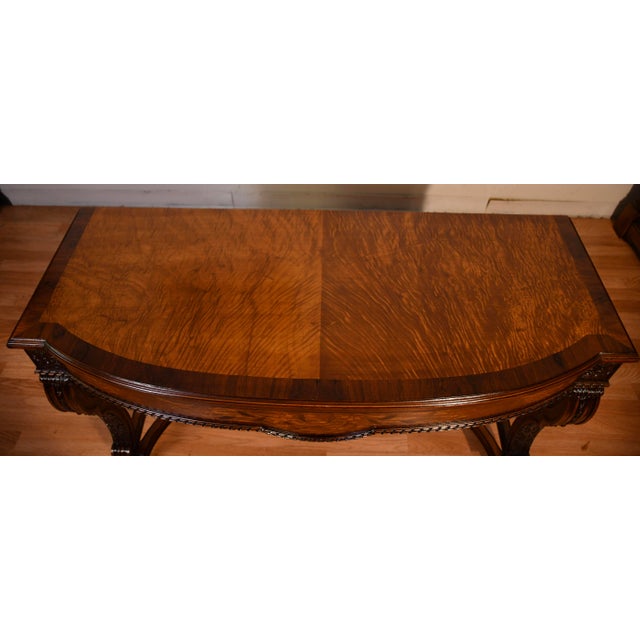 1900s Antique French Louis XVI Walnut & Satinwood Inlay Console Table For Sale - Image 15 of 18