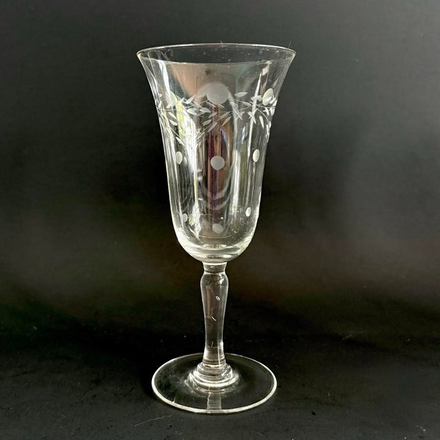 Mid-Century Modern Vintage Willow Moon Water Gobblets, Set of 6 - By Pioneer - Mid Century Etched Tall Wine Champagne Glasses For Sale - Image 3 of 10