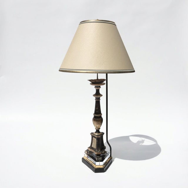 Black Pair of Italian Neoclassical Black and Silver-Gilt Candlestick Lamps Circa 1820 For Sale - Image 8 of 8