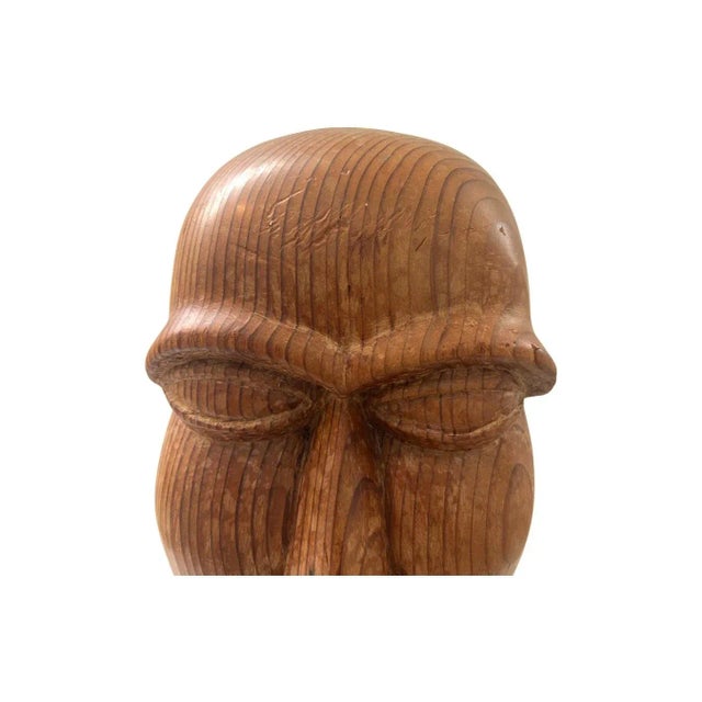 Vintage Mid Century Modern Large Carved Wood Tiki Head 1960s For Sale - Image 9 of 12