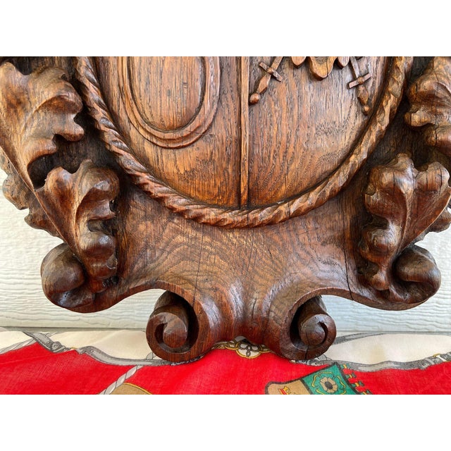Antique French Gothic Wall Plaque Coat of Arms Carved Oak Renaissance C1890 For Sale - Image 11 of 18