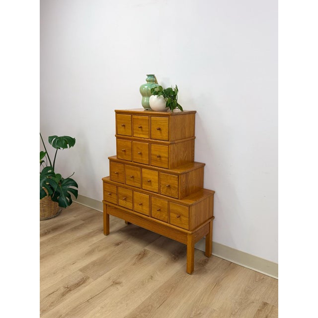 Mid 19th Century Handmade Vintage Tiered Apothecary Cabinet Fifteen Drawers Antique Style For Sale - Image 5 of 15