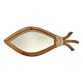 Mid-Century Organic Bamboo and Rattan Fish-Shaped Mirror, France, 1950s For Sale