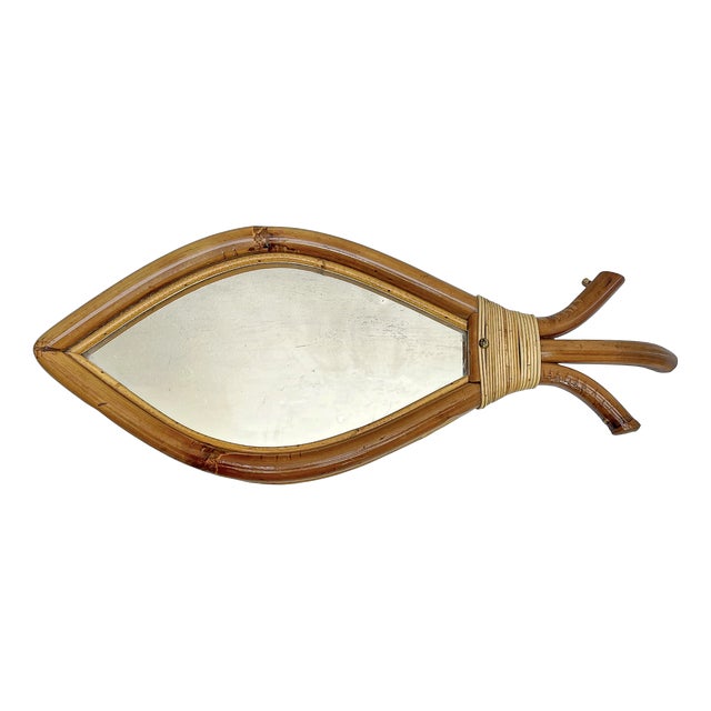 Mid-Century Organic Bamboo and Rattan Fish-Shaped Mirror, France, 1950s For Sale