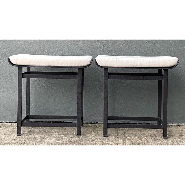 White Vintage Modernist Metal Frame Stools - A Pair For Sale - Image 8 of 12