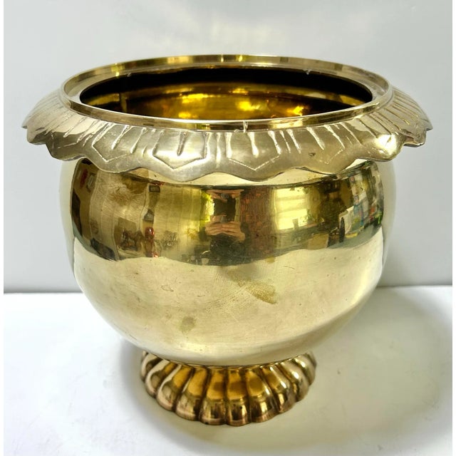 Hollywood Regency Hollywood Regency Brass Pedestal Cachepot Planter With Fluted Rim – Vintage Decor For Sale - Image 3 of 10