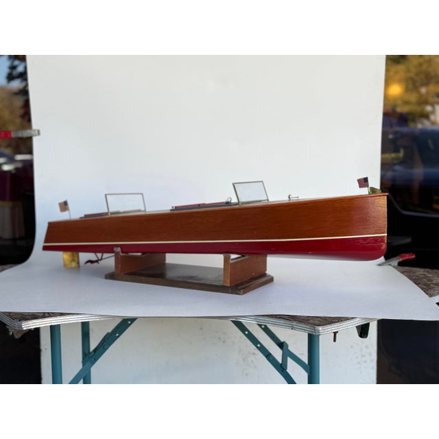 1970's Handcrafted Oversized Model Wood Boat For Sale - Image 4 of 10