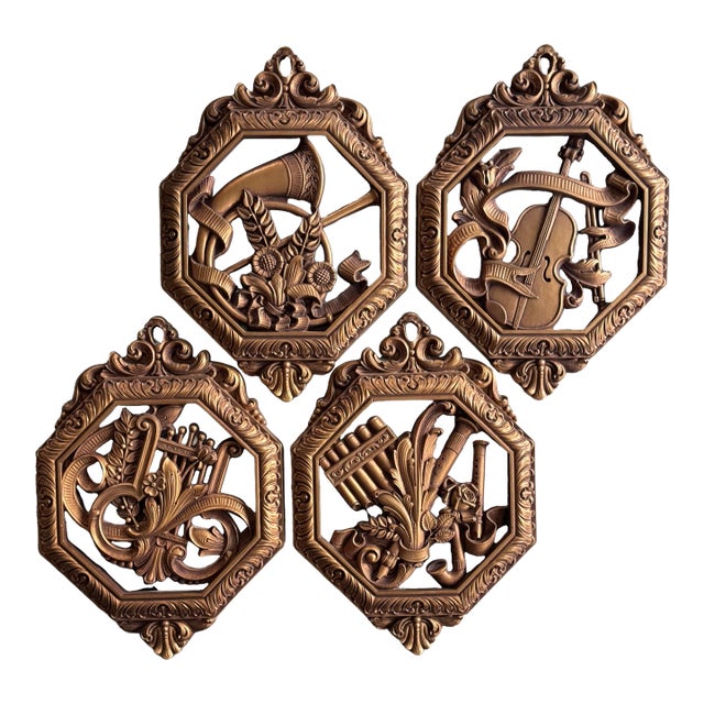 1977 Homeco Musical Instrument Motif Decorative Wall Mount Plaques - Set of Four For Sale