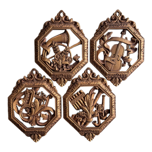 1977 Homeco Musical Instrument Motif Decorative Wall Mount Plaques - Set of Four