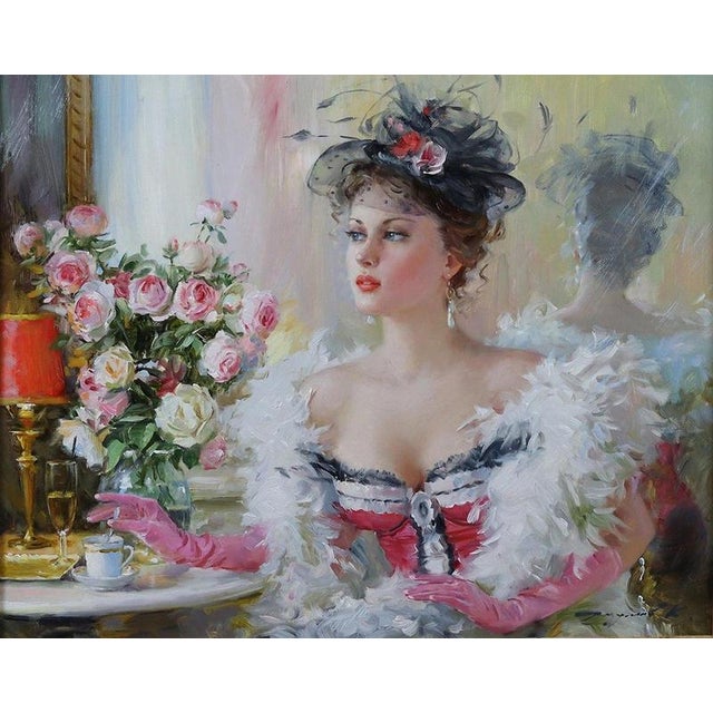 Contemporary Konstantin Razumov, Lady in a Café with Feather Boa, 2019, Oil Painting on Canvas, Framed For Sale - Image 3 of 5