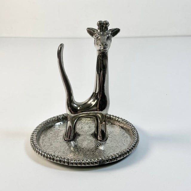 Silver Mid-Century Boho Chic Figurine Giraffe Ring Trinket Catchall For Sale - Image 8 of 9