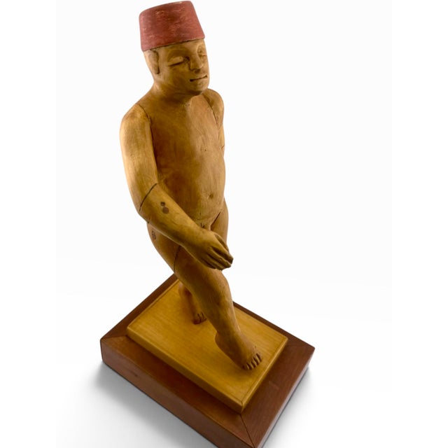 1990s Donald Nelsen Modernist Painted Wood Walking Figure Sculpture With Fez For Sale - Image 17 of 18