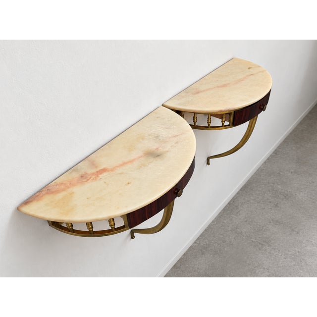 Metal Mid-Century Modern Marble and Brass Wall-Mounted Nightstands, Italy, 1950s, Set of 2 For Sale - Image 7 of 10