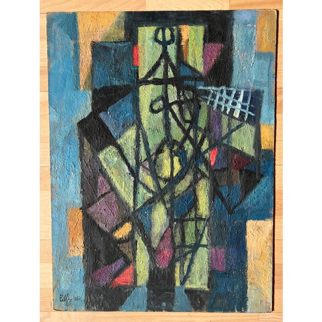 B. Pàlf, Abstract Composition, 1967, Oil on Wood, in Flawless conditions. Designed 1960 to 1969 This piece has an...