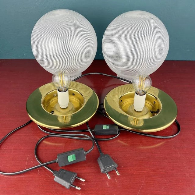 1970s Swirl Murano Glass Table Lamps by F.Fabbian, Italy, 1970s, Set of 2 For Sale - Image 5 of 13