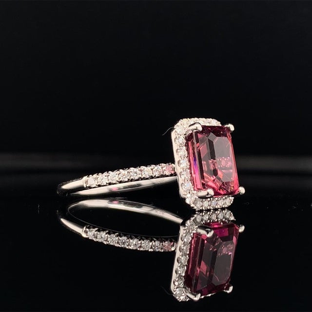Diamond Tourmaline Rubellite Ring 6.5 18k Gold 3.11 TCW Certified For Sale - Image 12 of 13