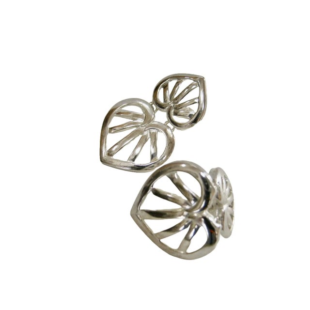 1980s Givenchy Modernist Silver Plated Open Work Earrings - 2 Pieces For Sale - Image 4 of 4