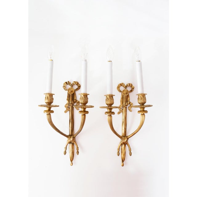 Large French Louis XVI Style Gilt Bronze Wall Sconces, 1890s, Set of 2 For Sale - Image 11 of 11