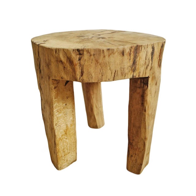 Tan Contemporary Rustic Naga Three Leg Wood Table For Sale - Image 8 of 8