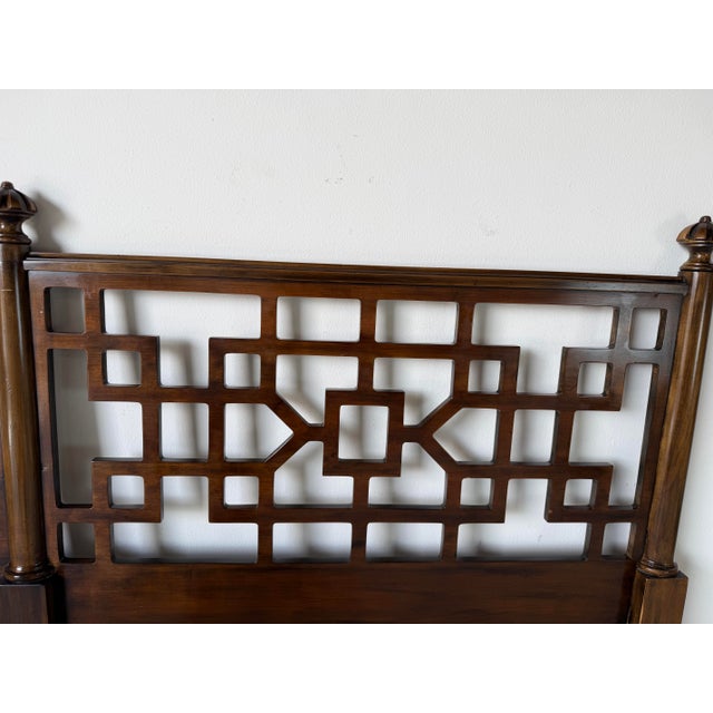 1970s 1970s Baker Hollywood Regency Style Walnut Fretwork King Size Headboard For Sale - Image 5 of 13