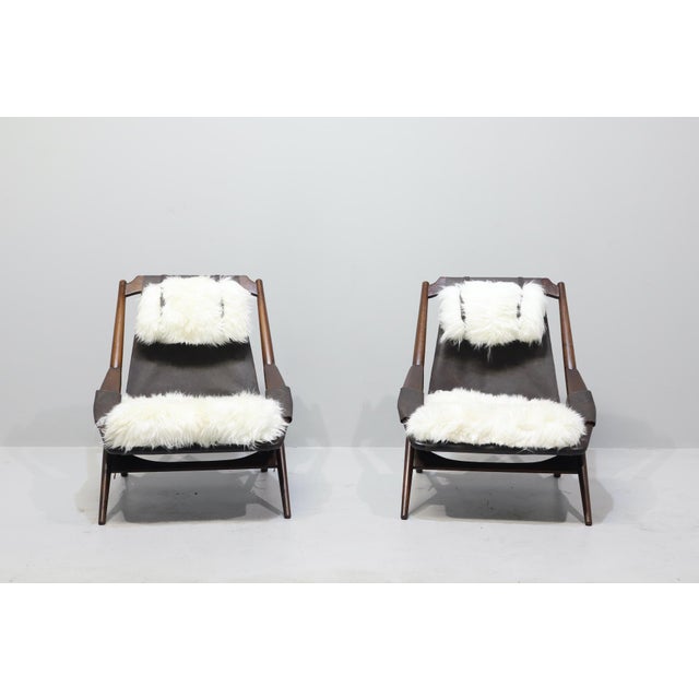 1950s Sheepskin and Leather Armchairs with Headrests by W.D. Andersag, 1959, Set of 2 For Sale - Image 5 of 17