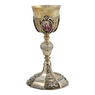 19th Century Gilt-Silver Communion Chalice With 3-Painted Enamel Miniatures For Sale