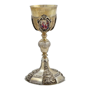 19th Century Gilt-Silver Communion Chalice With 3-Painted Enamel Miniatures
