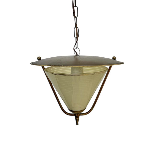 Vintage Lantern Pendant Lamp in Conical Glass, 1950s For Sale - Image 6 of 9