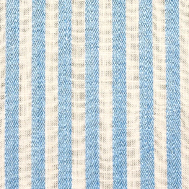 Rustic Sample - Schumacher Summerville Linen Stripe Fabric in Sky For Sale - Image 3 of 5