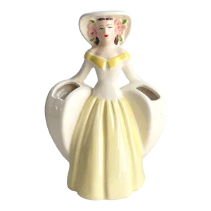 Vintage Southern Belle Lady Double Vase 1940s Matie Weil Ware California Pottery Yellow Dress