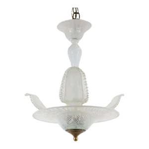 Mid-Century White Latticino Murano Frond Light