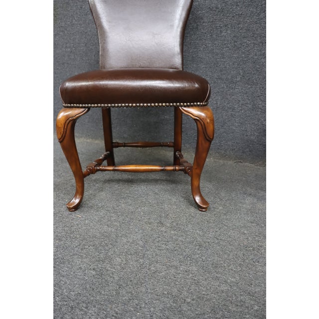 Pair of Theodore Alexander Leather Upholstered Cherry Side Chairs For Sale - Image 9 of 15