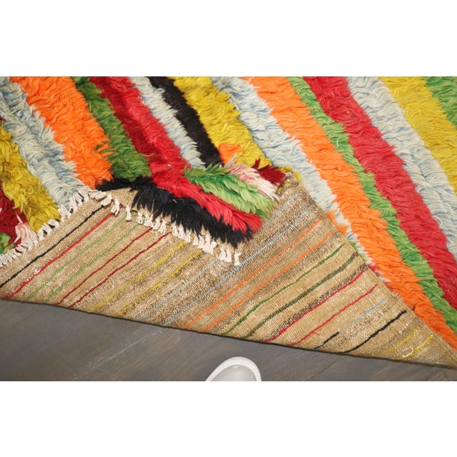 Mid 20th Century Striped Vintage Zabihi Collection Turkish Tulu Carpet - 5'7" x 7'11" For Sale - Image 5 of 7