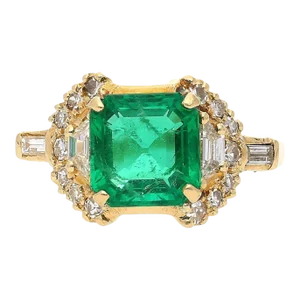 GRS Certified 2.09 Carat Natural Colombian Emerald Set in 18k Solid Gold Ring, Size 8