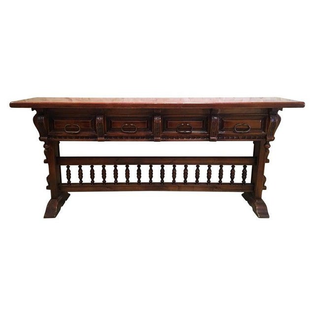 20th Century Walnut Console Table With Four Carved Drawers Signed by Valentí For Sale - Image 13 of 13