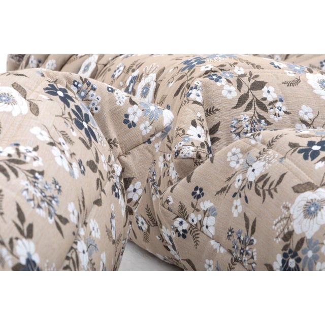 Togo Set in Continental Floral Upholstery Loveseat, Fireside Chair & Ottoman - Restored For Sale - Image 11 of 17