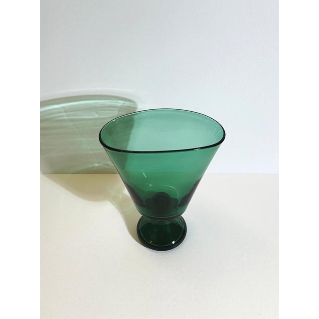 Glass Mid-Century Modern Italian Green Blown Glass Pedestal Vase by Vetro Verde Di Empoli, 1950s For Sale - Image 7 of 10