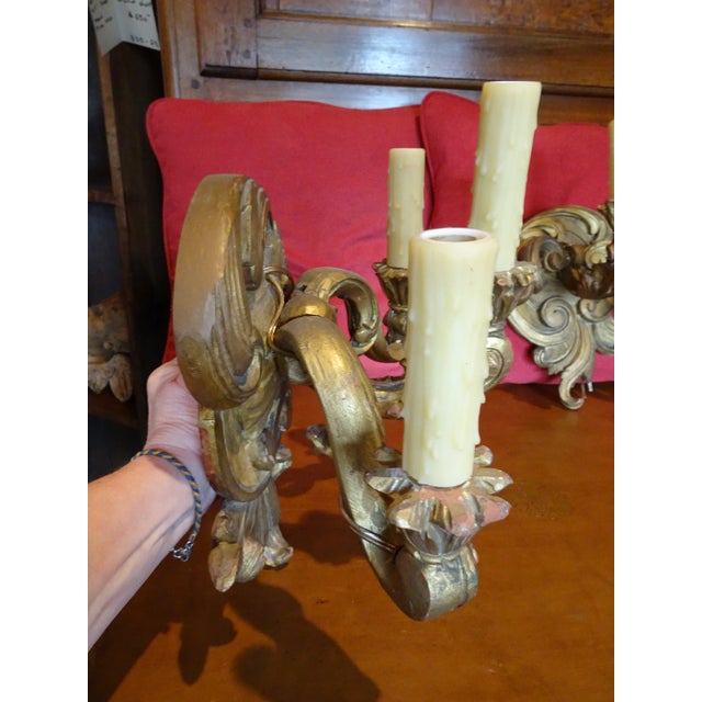Wood 19th Century Italian Giltwood Sconces, a Pair For Sale - Image 7 of 12