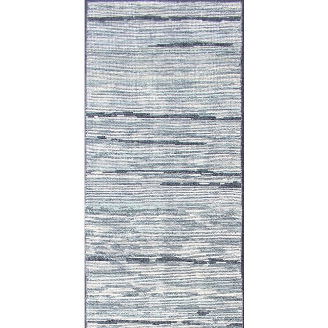 Measures: 2'7 x 9'9. Modern Runner Rug in Soft Gray with Subtle Blue Tones and Linear Pattern. Keivan Woven Arts rug...