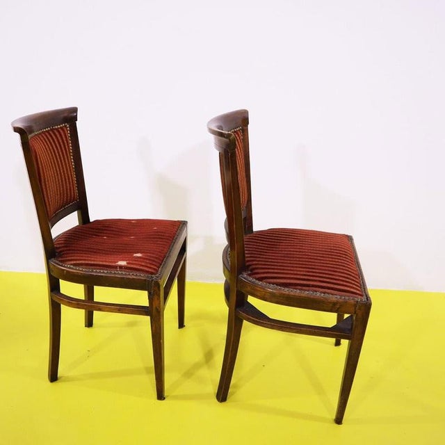 Wooden Chairs with Red Upholstery and Decorative Studs, Set of 2 For Sale - Image 6 of 11