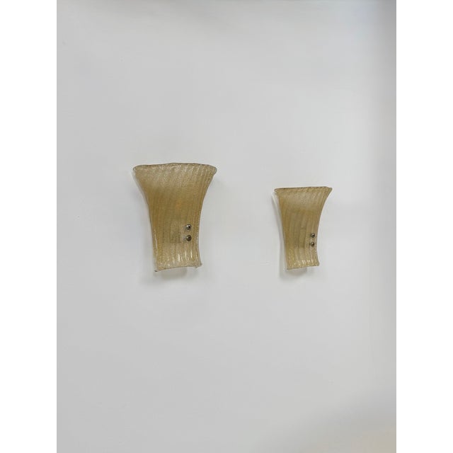1980s Vintage Wall Sconces in Pressed Molded Murano Glass, Italy, 1980, Set of 2 For Sale - Image 5 of 9