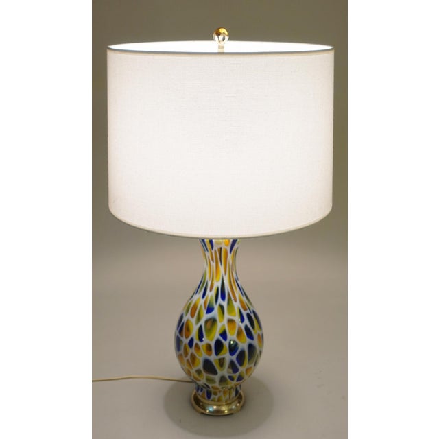 Brass 1960s Rarest Murano Millefiori Mosaic Blown Glass Barovier Toso Italy Art Glass Brass Table Lamp For Sale - Image 8 of 11