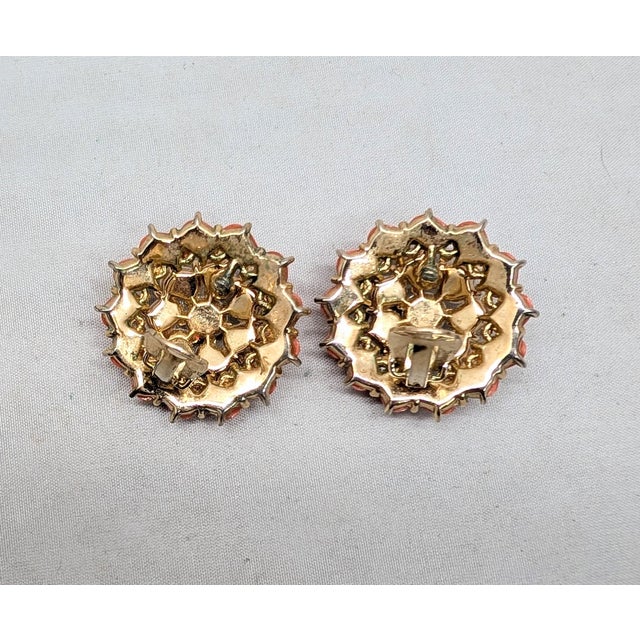 Metal Vintage 1958 Signed Crown Trifari Faux-Coral & Pearl Clip Earrings-2 Pieces For Sale - Image 7 of 8