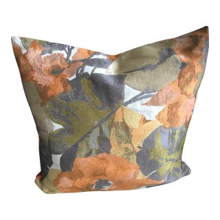 Silk D. V Kap Home Large Orange and Olive Floral Decorative Pillow Cover For Sale