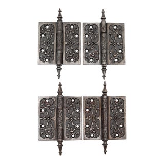 Set of Antique Victorian 4.5 X 4.5 In. Cast Iron Door Hinges For Sale