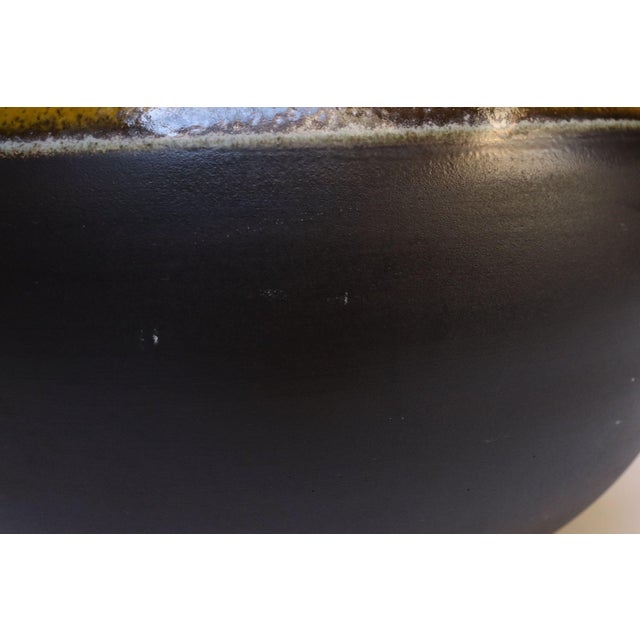 Vintage Italian Oversized Ceramic Vase With Blue and Yellow Glazed Banding For Sale - Image 10 of 12