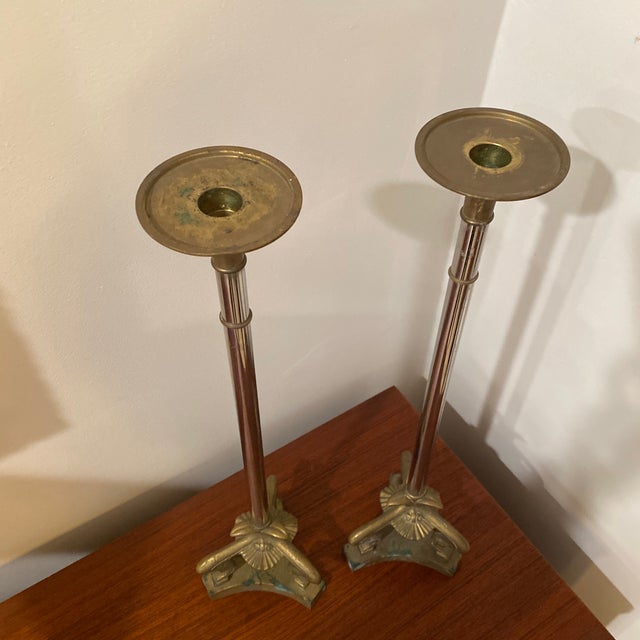Baroque Pair Vintage Regency Baroque Maitland Smith Candlesticks For Sale - Image 3 of 6