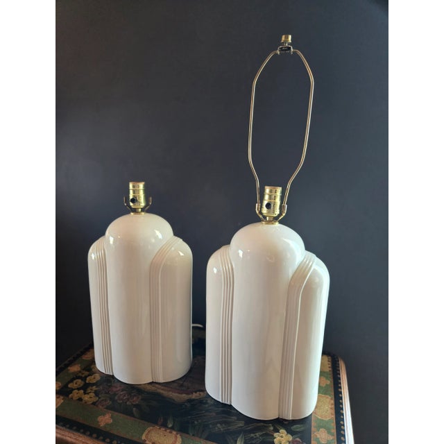 Art Deco Cream Table Lamps - A Pair For Sale - Image 15 of 18